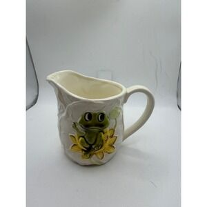 Vintage 1977 Sears Roebuck Frog on Sunflower Ceramic Creamer Pitcher Japan